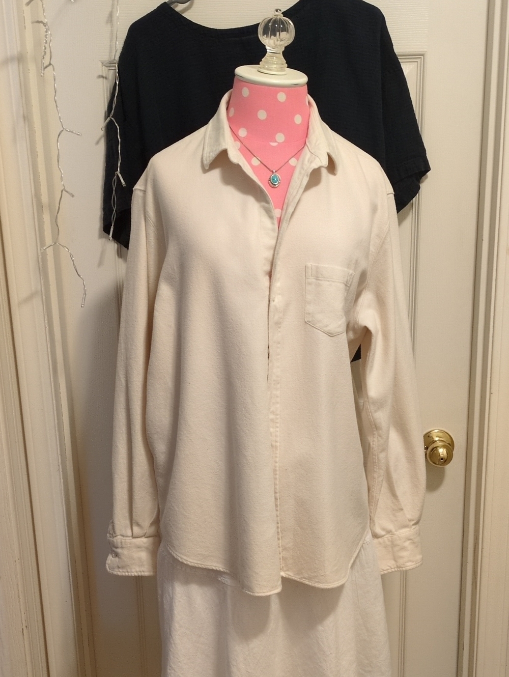 Frank & Eileen L Cream Flannel Button Down Blouse